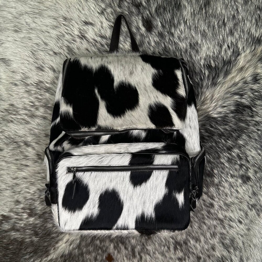 Large Black and White Cowhide Backpack